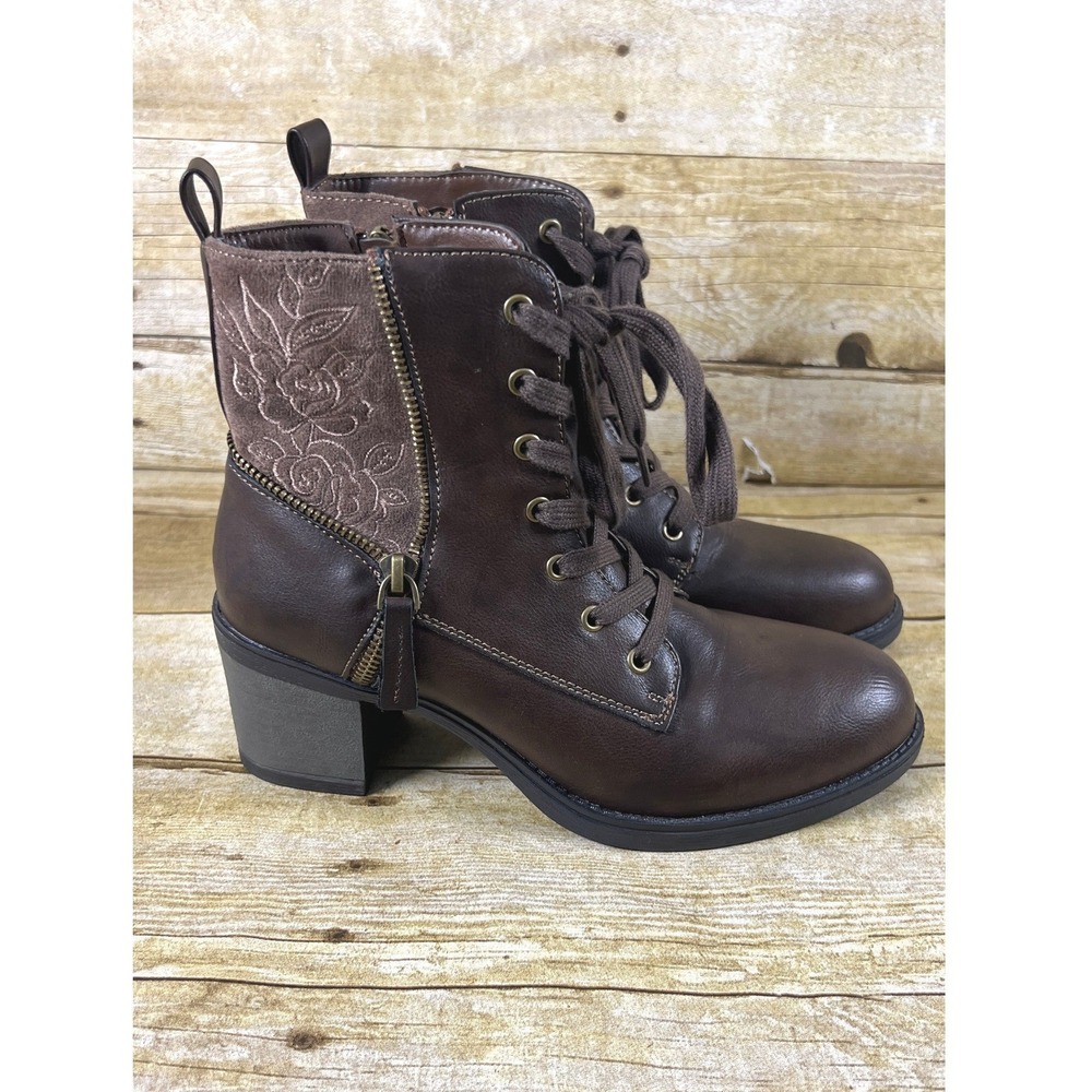 PATRIZIA  by Spring Step Junia-Rose Embroidered Combat Boot size 38 7.5 8 M